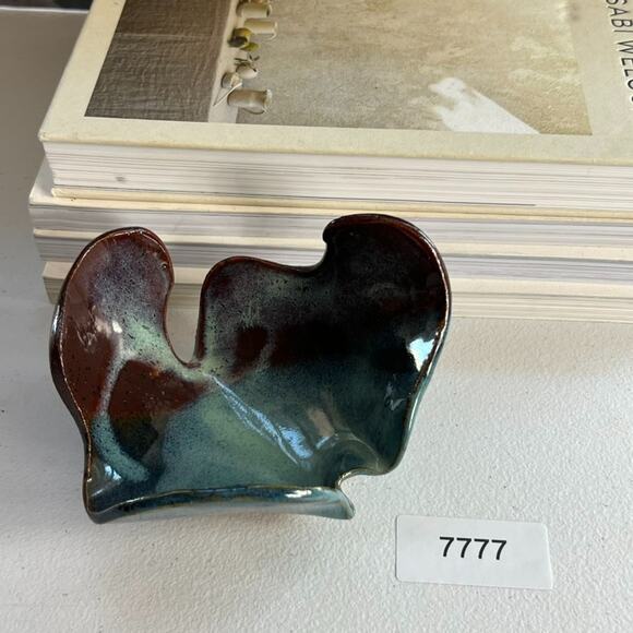 Studio Art Pottery Abstract Sculpture Art Piece Stoneware Maroon Blue Dip Glazed - Picture 7 of 7